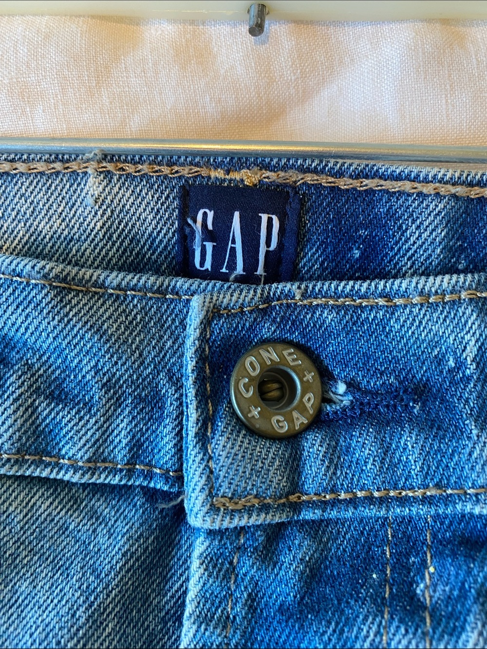 GAP Cone Denim, Light Blue, Distressed, High Waist, Straight Leg Jeans. Size 29 - Picture 6 of 9